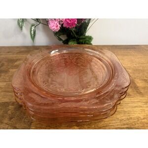 Vintage Federal Glass Madrid Pink Depression Glass Dinner Plates Set of 4 Retro